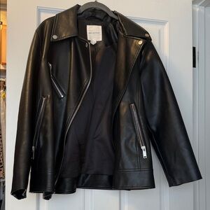 Avec Les Filles Black Leather Jacket with Silver Accents